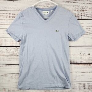 Lacoste Regular Fit V-Neck T-Shirt Light Blue Small Cotton Crocodile Logo